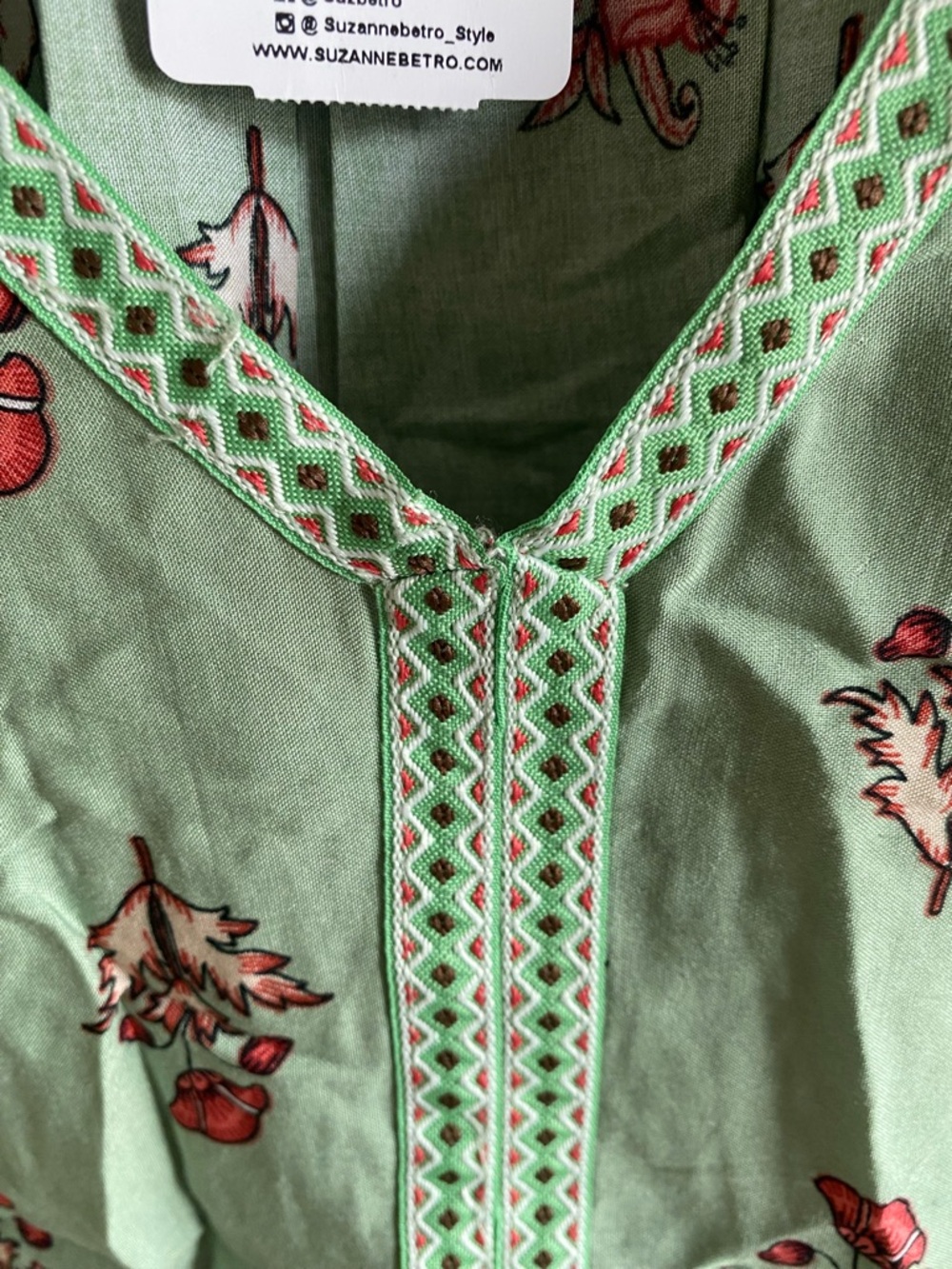 Suzanne Betro Mint Floral V-Neck Boho Tunic - Picture 6 of 11